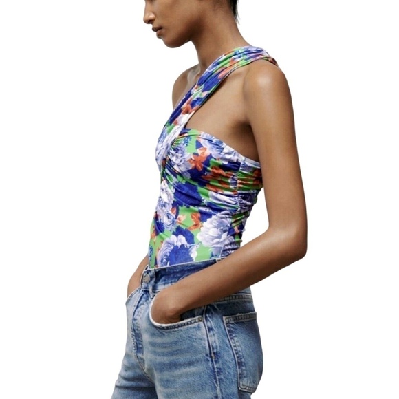 Zara Bodysuit Leotard Romper Top Tank Ruched Draped One Shoulder Asymmetric NWOT - Picture 9 of 16